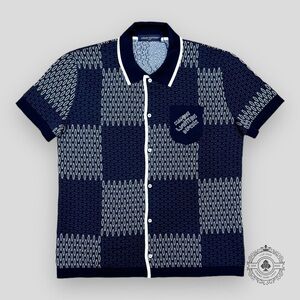 Louis Vuitton D U P E Navy and White Checkered Men's Shirt
